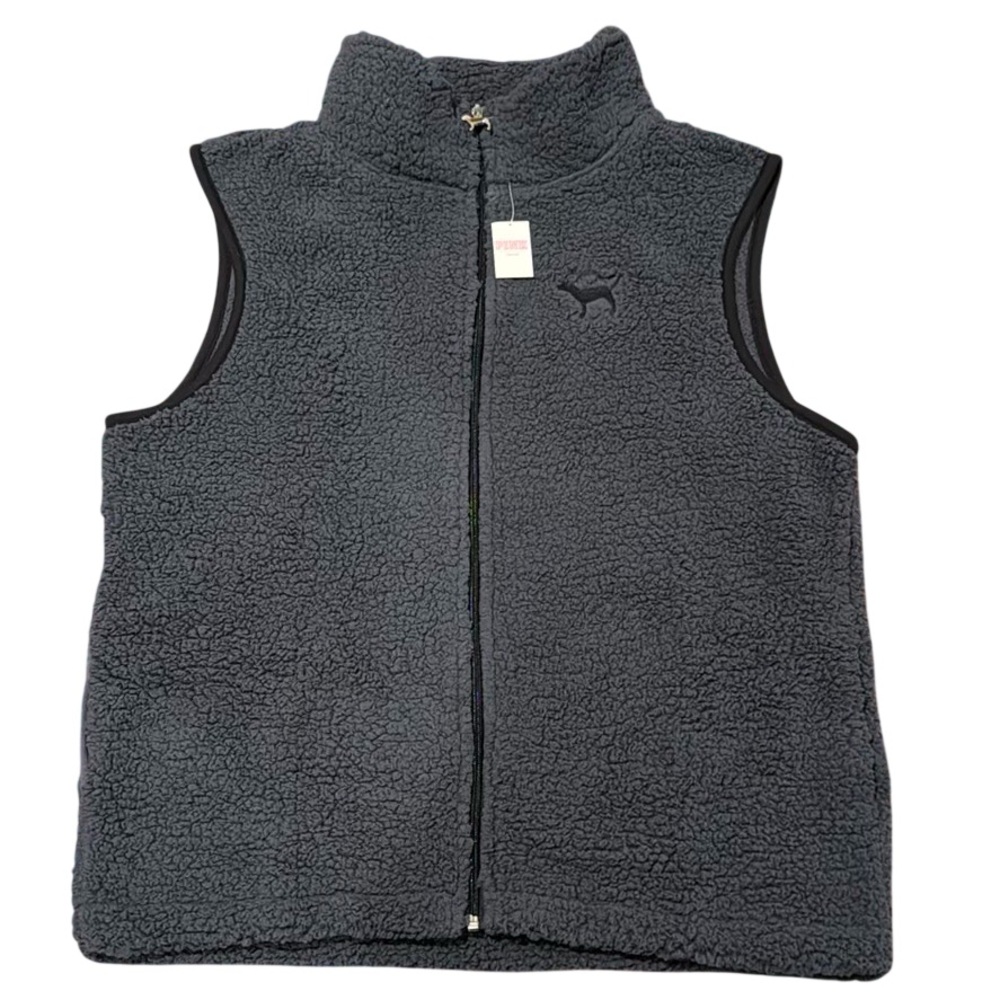 Victoria's Secret PINK Sherpa Sleeveless Vest Gray Large New Limited Edition Y2K - Picture 2 of 6